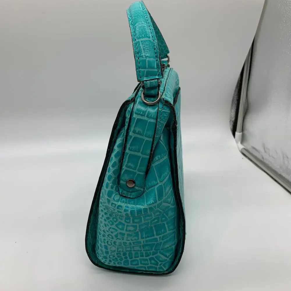 Patricia Nash Leather Purse Croc Embossed Blue Aqua Handbags